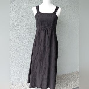 Black Tie-Back Linen Maxi Dress